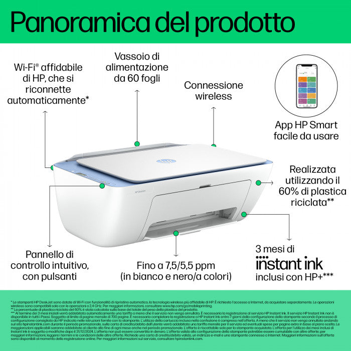 Hp Stampante Multifunzione Deskjet 2820E Inkjet Wifi Allin One Bluetooth Scanner