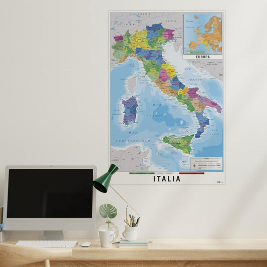 Maxi Poster (Cartina Geografica Italia Gigante) 91x61 cm Incorniciabile (Include Mini Mappa dell'Europa) da Muro Scuola Casa Ufficio
