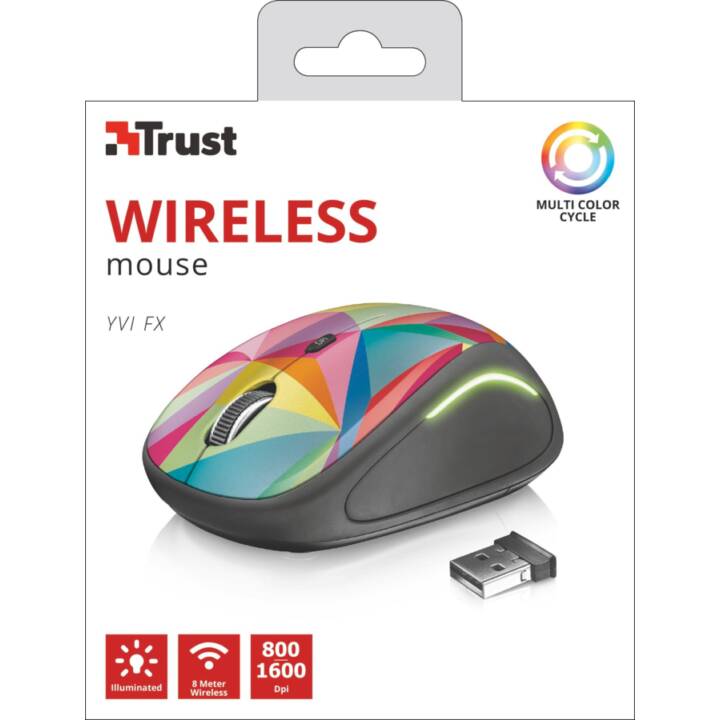 Trust Yvi Fx Wireless Mouse Illuminato Rgb Led Ambidestro Ottico Pc Mac 1600 Dpi