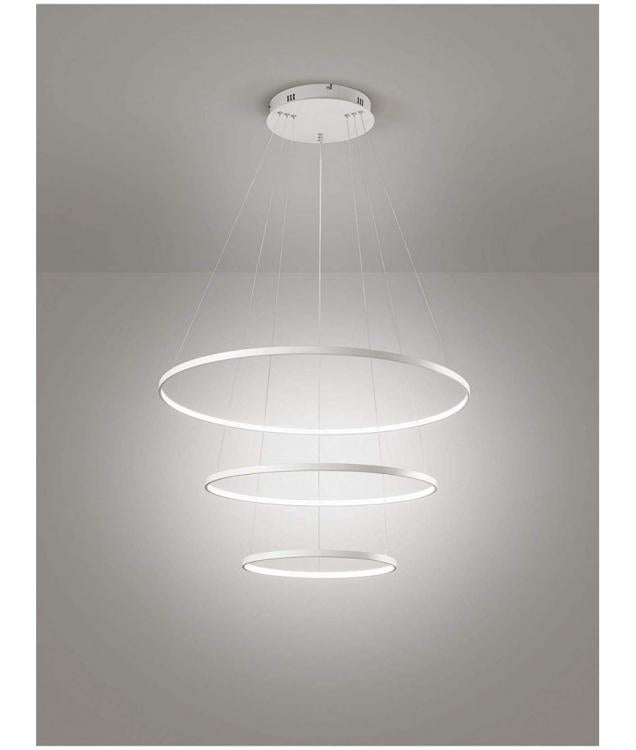 Lampadario Pendente Led 48W Cerchi Anelli Bianco Moderno Salone Bianco Freddo