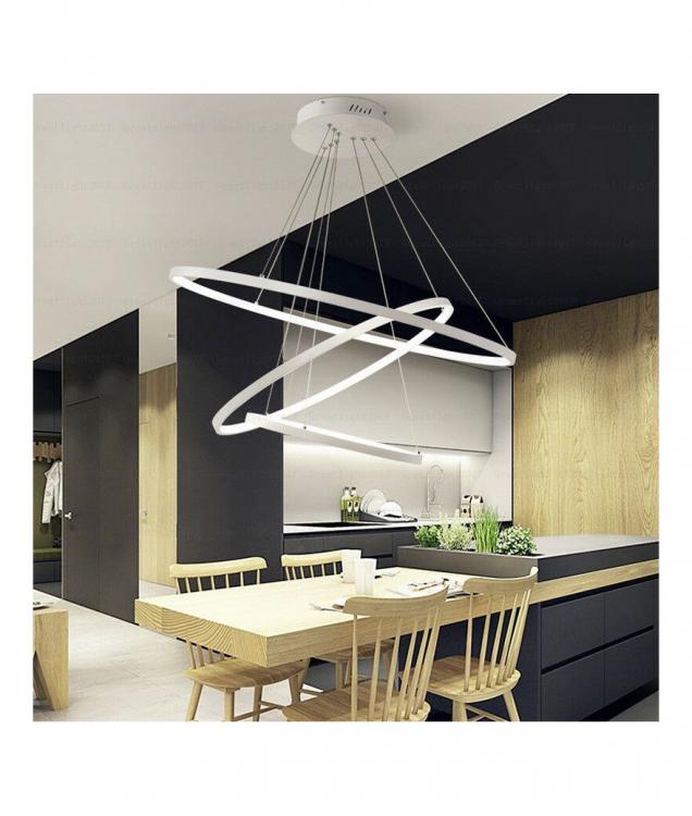 Lampadario Pendente Led 48W Cerchi Anelli Bianco Moderno Salone Bianco Freddo