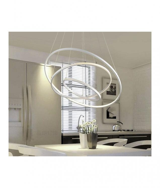 Lampadario Pendente Led 48W Cerchi Anelli Bianco Moderno Salone Bianco Freddo