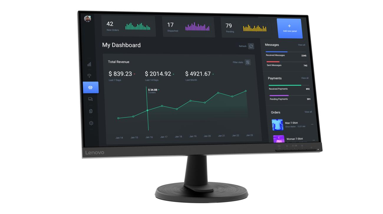Lenovo Monitor 24" Led Full Hd C24-40 Vga/Hdmi Desktop FreeSync Pc Office 60,5cm