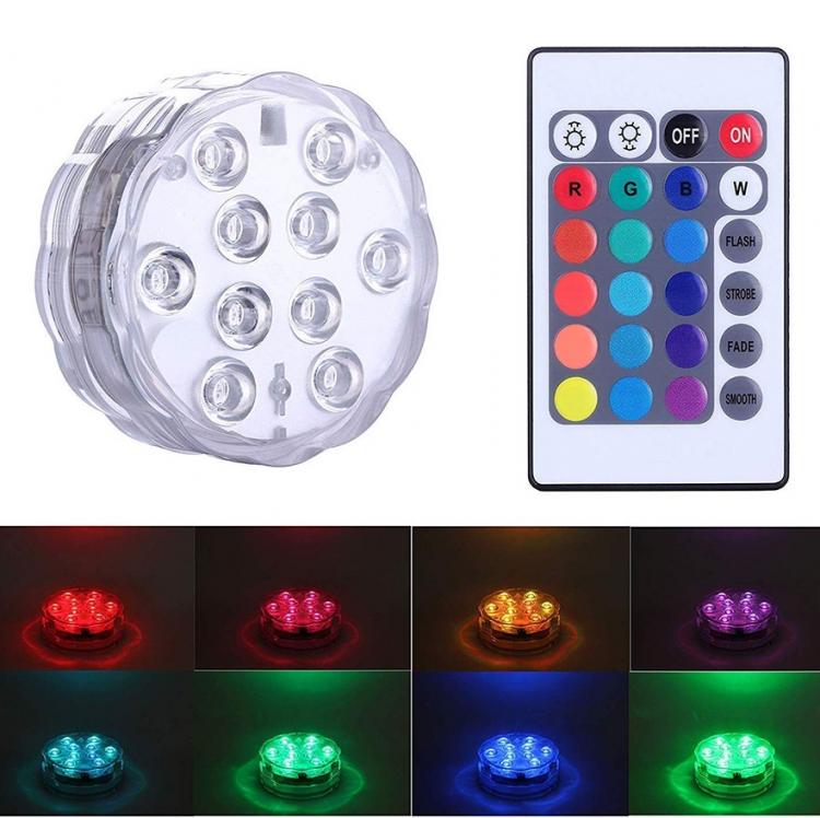 Faretto Lampada 10 Led Multicolor Sommergibile Impermeabile Per Piscina Acquario