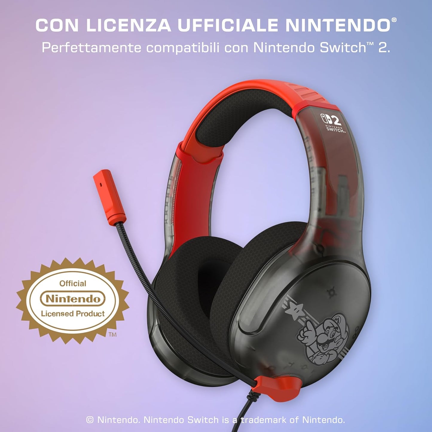 TURTLE BEACH Airlite™ Fit Cuffie da gioco Wired Gaming per Nintendo Switch 1 e 2 (Super Mario Star) Microfono flip-and-mute, padiglioni auricolari dal comfort superiore, licenza ufficiale per tutti i Nintendo Switch (Black e Red)