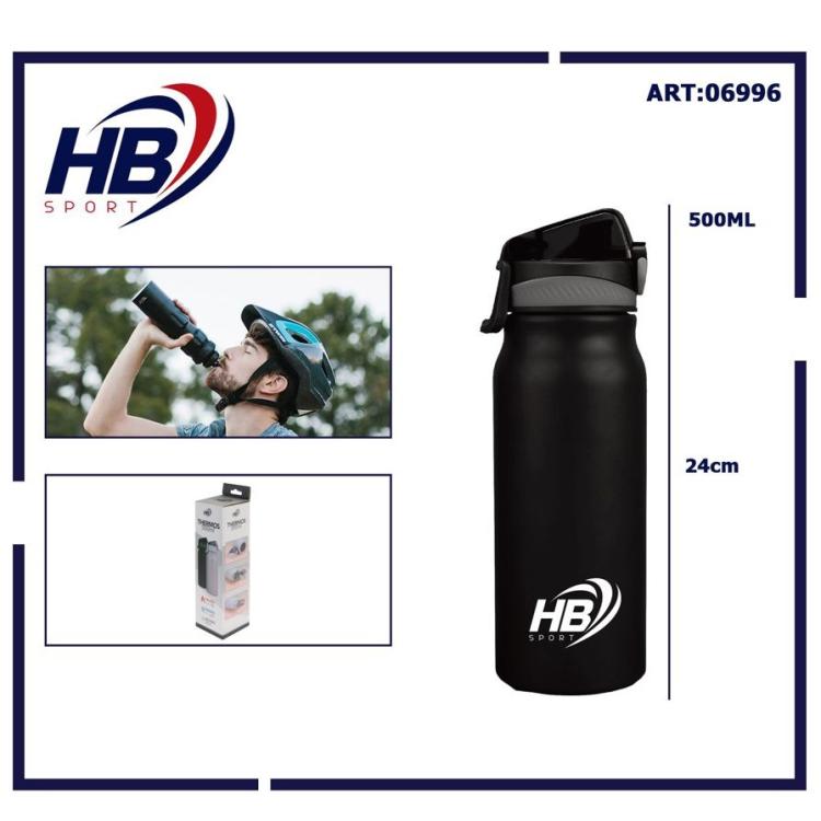 BORRACCIA TERMICA ACCIAIO INOX 500ml BOTTIGLIA THERMOS CON PIPETTA 12-24h NERA