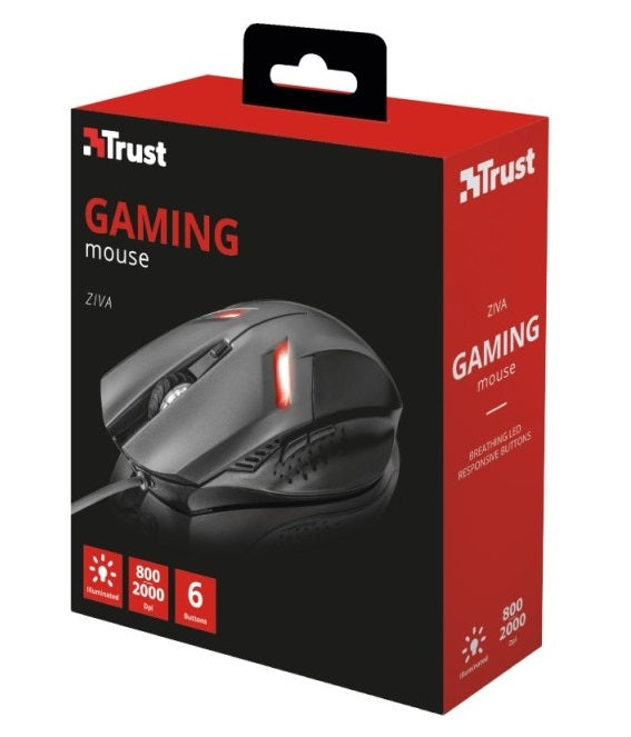 Trust Ziva Gaming Mouse Ottico Led Usb Nero 6 Pulsanti Precisione Gioco 2000 Dpi
