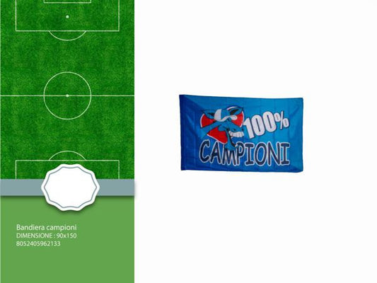 BANDIERA GIGANTE TIFOSO NAPOLI 100% CAMPIONI D'ITALIA ASOLA PER ASTA 150X90 cm
