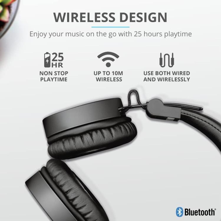 Trust Tones Cuffie Bluetooth Senza Fili Wireless Pieghevoli Smartphone Pc Nera