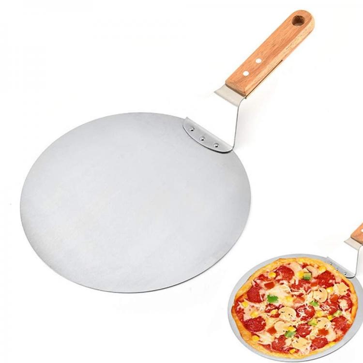 Spatola Per Pizza Manico Di Legno Pala Rotondo Paletta Acciaio Forno 49X30.5Cm