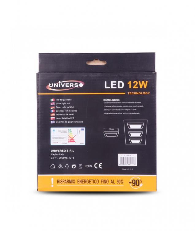 Plafoniera Esterno A Led Faretto Faro Pannello Quadrato |12W Luce Naturale 4000K