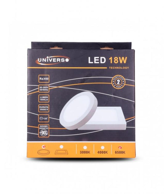 Plafoniera Esterno Led Faretto Faro Pannello Tonda Rotondo 18W Luce Fredda 6500K