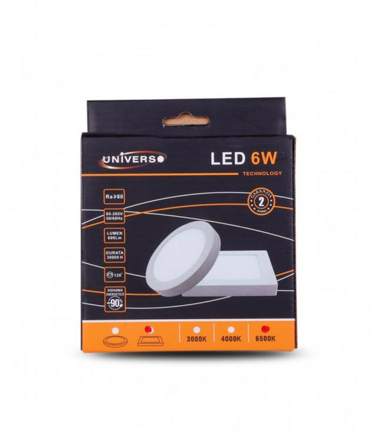 Plafoniera Esterno Led Faretto Faro Pannello Rotondo 6W-Luce Bianca Fredda 6500K