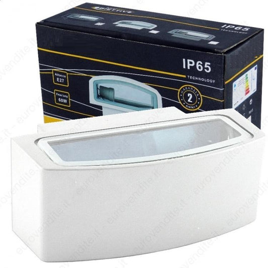 Plafoniera Da Esterno Applique Doppia Luce  Acciaio Vetro E27 Lampada Led Bianco