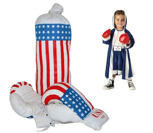 Kit Guantoni Pugile Sacco Box Bambino Allenamento Con Bandiera Americana -Italia