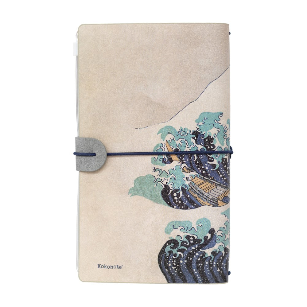 Taccuino HOKUSAI "The Great Wave of Kanagawa" Diario Personale Viaggio 2 Quaderni Sostituibili: Bullet Journal Puntinato e a Righe 160 pag