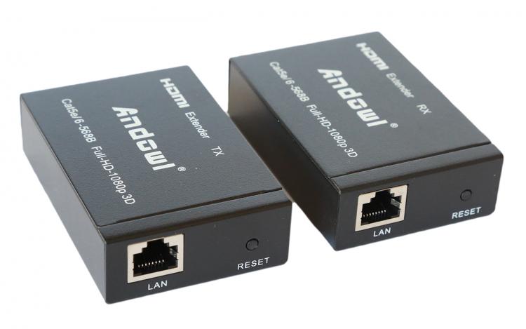 COPPIA HDMI EXTENDER ETHERNET CAVO DI RETE LAN OVER CAT5E CAT6 60 METRI 1080P 3D