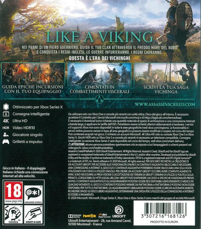 ASSASSIN'S CREED VALHALLA XBOX ONE GIOCO ITALIANO NUOVO XBOX SERIES X SIGILLATO