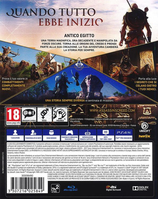 ASSASSIN'S CREED ORIGINS PS4 VIDEOGIOCO ITALIANO GIOCO PLAYSTATION 4 PAL NUOVO