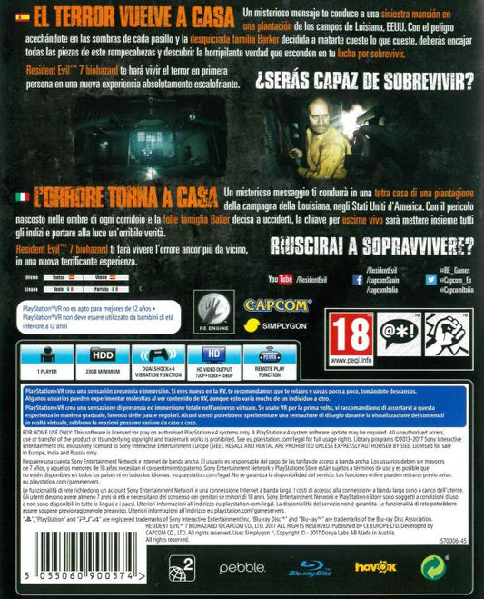Resident Evil 7 Biohazard Ps4 Italiano Gioco Ita Prima Stampa Playstation 4 Pal