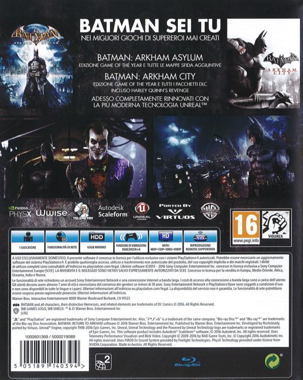 BATMAN: RETURN TO ARKHAM PS4 VIDEOGIOCO PLAYSTATION 4 ITALIANO GIOCO NUOVO PAL