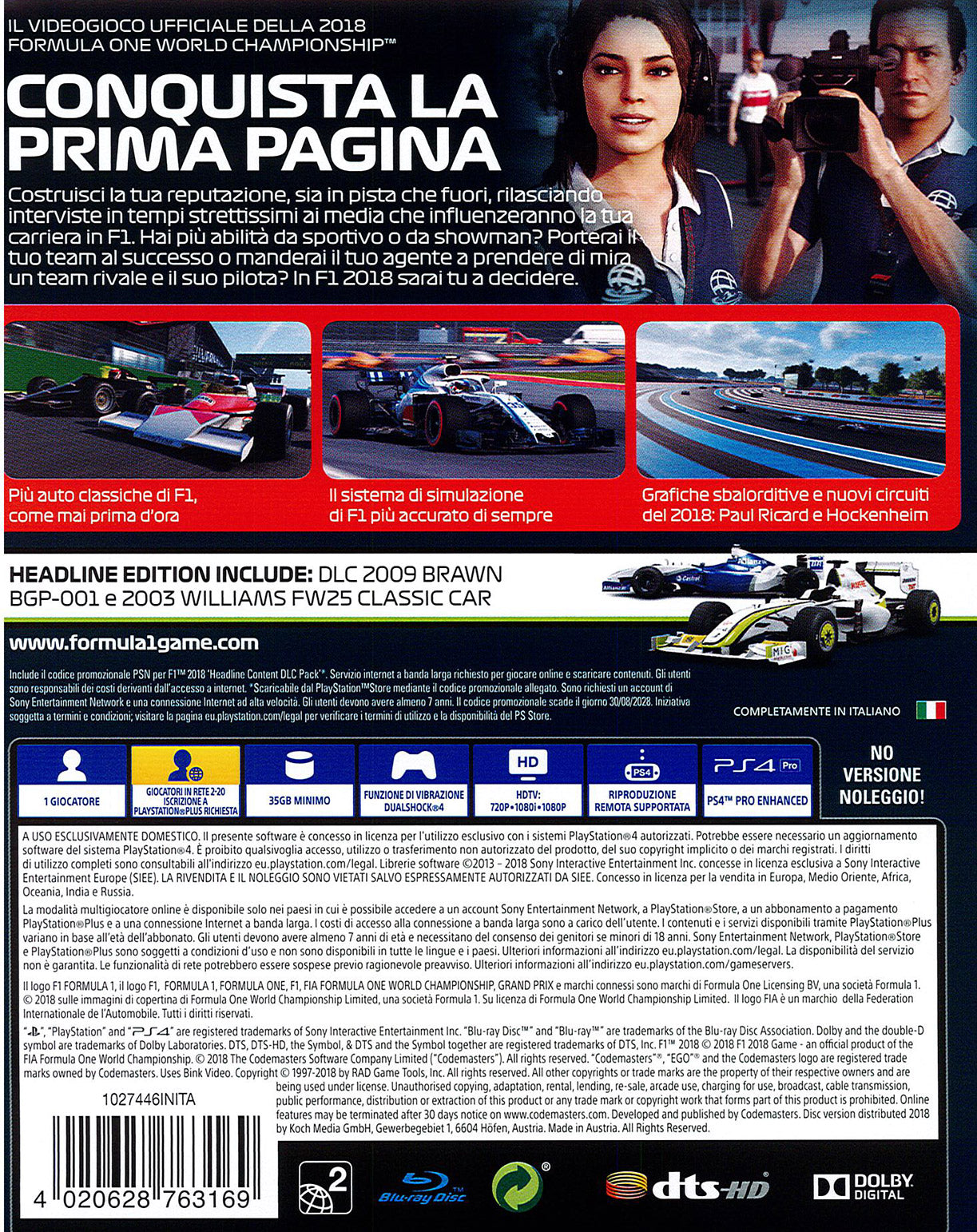 F1 2018 - Headline Edition Ps4 Videogioco Italiano Formula 1 Playstation 4 2019