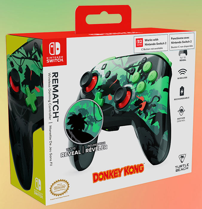 Turtle Beach Rematch Donkey Kong Design lenticolare Controller da gaming wireless per Nintendo Switch. Funziona anche con Nintendo Switch 2 - Pulsante C non disponibile.