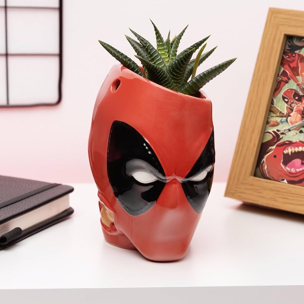 Paladone Marvel Deadpool Portapenne Vaso Per Piante Da Scrivania "Pen E Plant Pot" 13Cm - Da Collezione Head