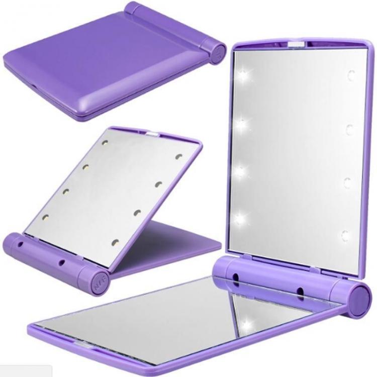 Specchio Mini Da Trucco Illuminato Led Portatile Make Up Rotante Luce Pieghevole