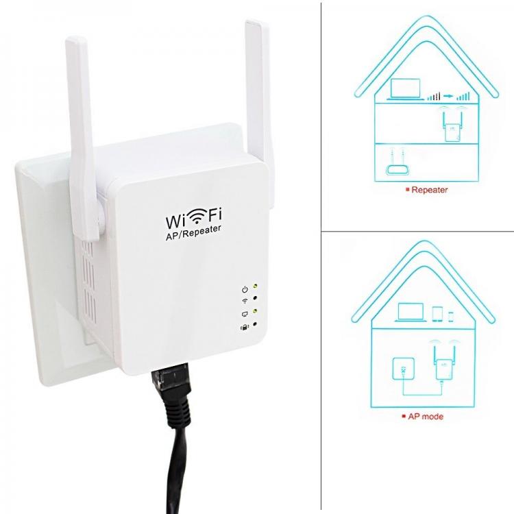 AMPLIFICATORE SEGNALE WIRELESS WIFI AP PARETE RIPETITORE RANGE EXTENDER LAN RETE