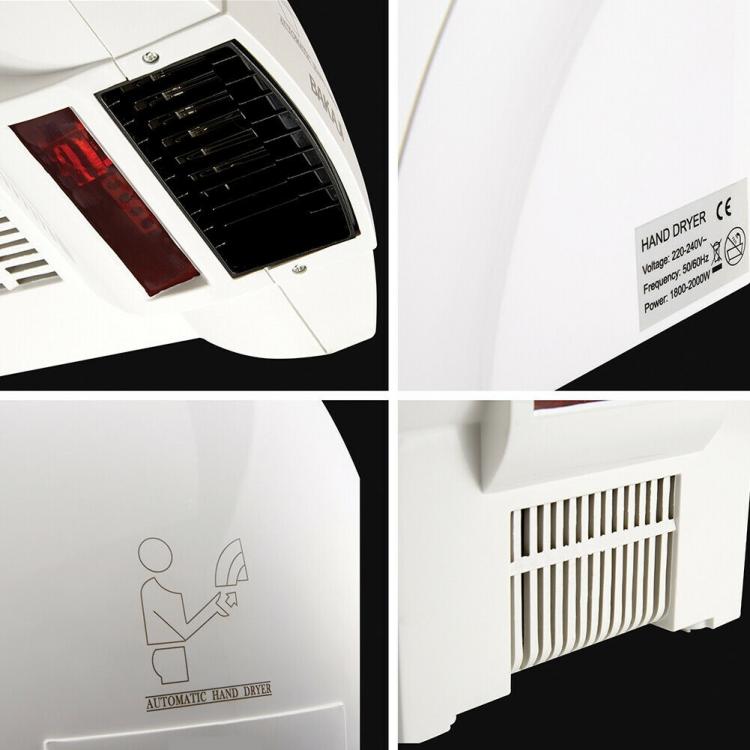 Asciugamani Elettrico Automatico Aria Calda Fotocellula a Muro Parete Hotel 2000w
