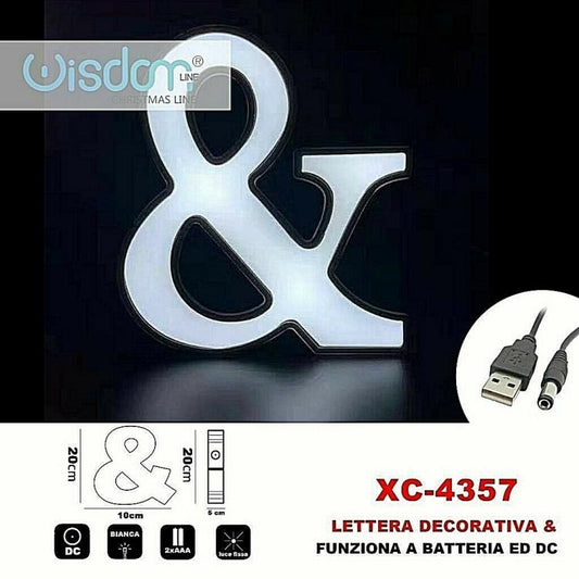 Lettera & Led Decorativa Luminosa A Batterie Natalizia Per Addobbi Luce Bianca