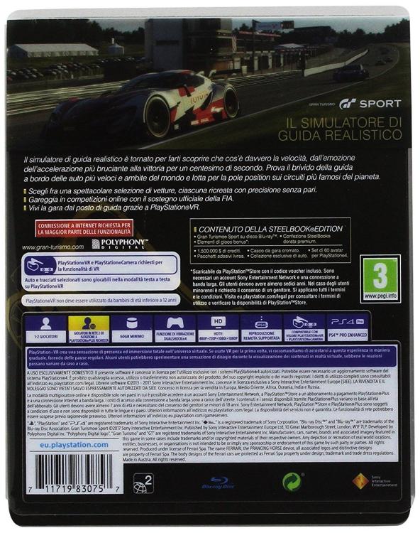 Gt Sport Steelbook Special Edition Ps4 Videogioco Gran Turismo 7 Vr Italiano