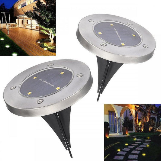 2 FARO LAMPADA LED SOLARE DA ESTERNO GIARDINO FARETTO 4 LED PICCHETTO SEGNAPASSI
