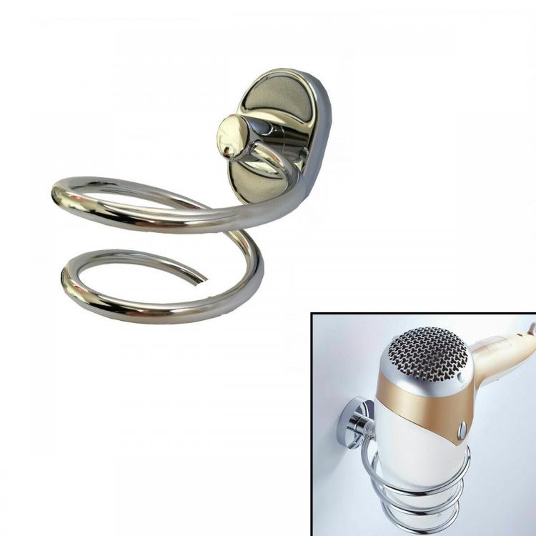 Supporto Asciugacapelli Porta Phon Spirale A Muro Parete Acciaio Accessori Bagno