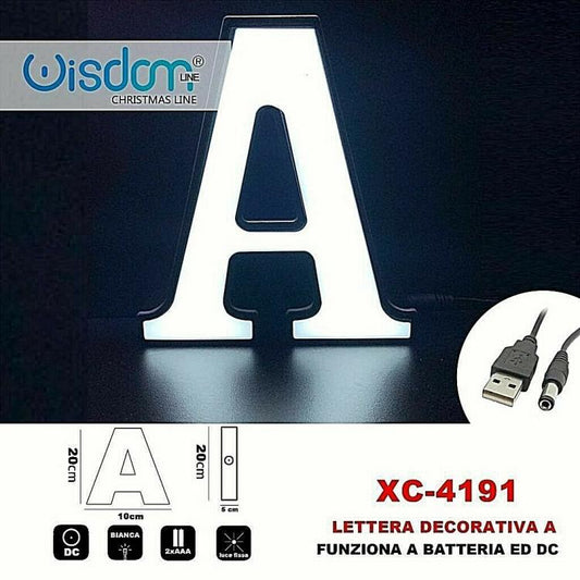 Lettera A Led Decorativa Luminosa A Batterie Natalizia Per Addobbi Luce Bianca