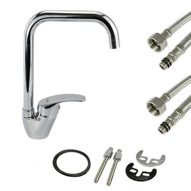 Rubinetto Cucina Miscelatore Lavello Canna Alta Quadrata In Ottone Cromato 69204