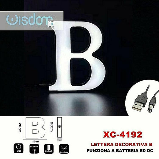 Lettera B Led Decorativa Luminosa A Batterie Natalizia Per Addobbi Luce Bianca