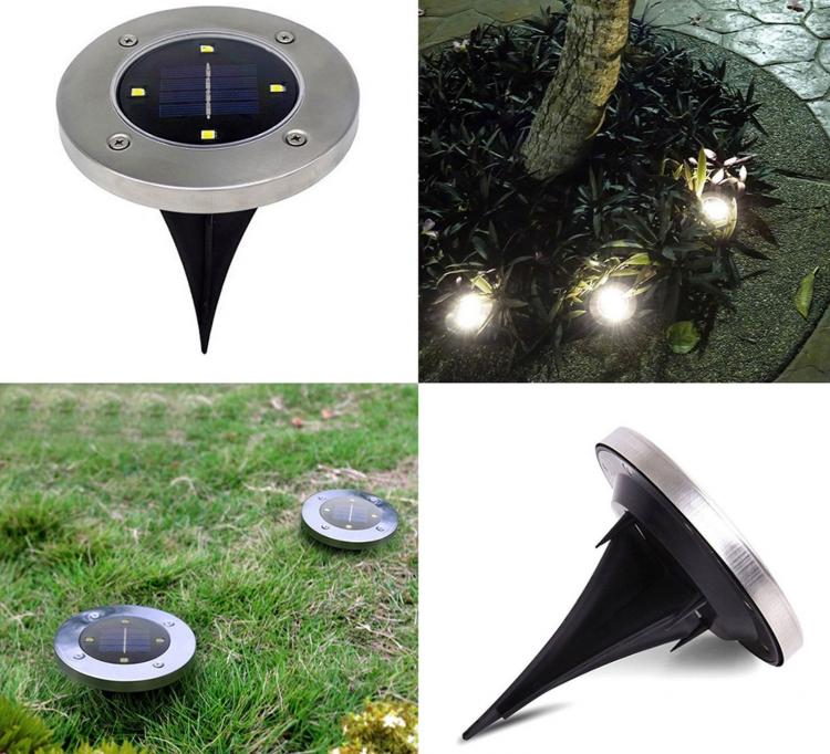 4 FARO LAMPADA LED SOLARE DA ESTERNO GIARDINO FARETTO 4 LED PICCHETTO SEGNAPASSI
