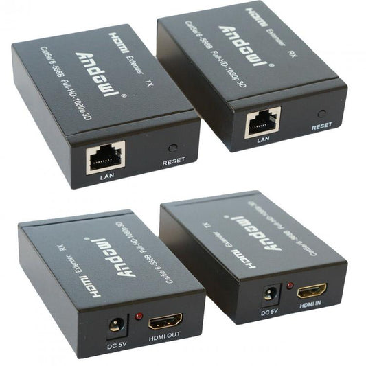 COPPIA HDMI EXTENDER ETHERNET CAVO DI RETE LAN OVER CAT5E CAT6 60 METRI 1080P 3D