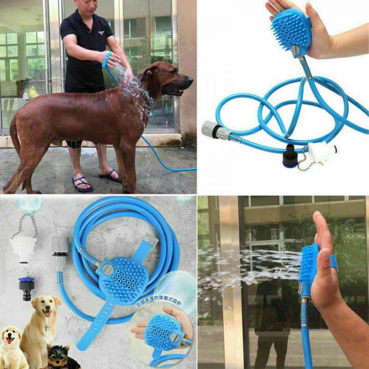 Tubo Spazzola Lavaggio Cane Gatto Doccia Silicone Giardino Toelettatura Toilette