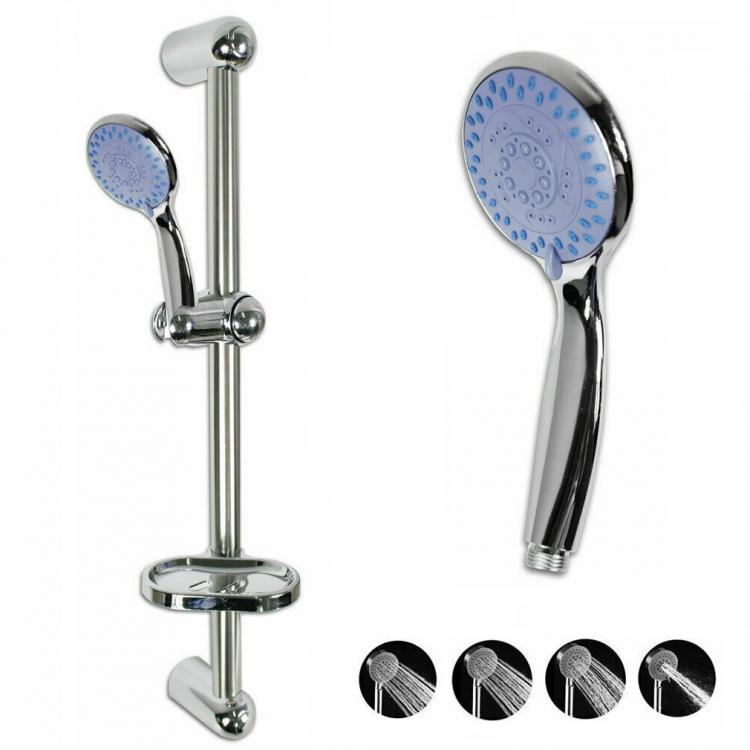Soffione Doccia Multigetto + Saliscendi Regolabile Doccia Bagno Con Portasapone