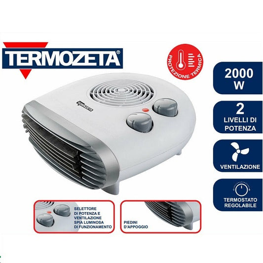 Termozeta Termoventilatore Orizzontale Aria Calda Regolabile 2000W Bianco Tzr12