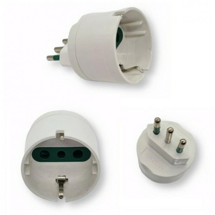 5pz ADATTATORE SPINA PICCOLA 10A S11 CON PRESA SHUKO BIANCO ITALIA 1500W |XC5038