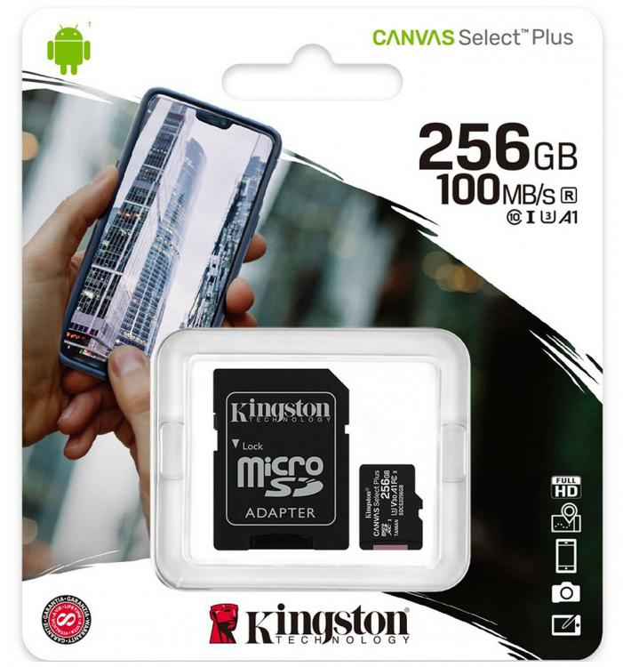 Kingston Micro Sd 256Gb + Adattatore Canvas Plus Sdcs2 32Gb Classe 10 100Mb/S