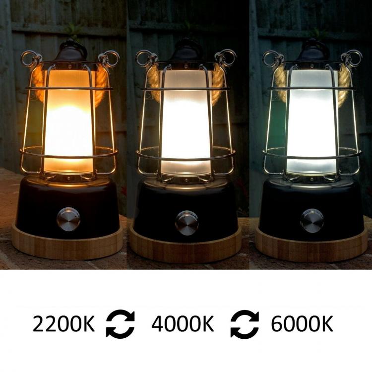 Lanterna Retro Led Dimmerabile-Cct Ricaricabile Luce Da Campeggio Canapa/Bamboo