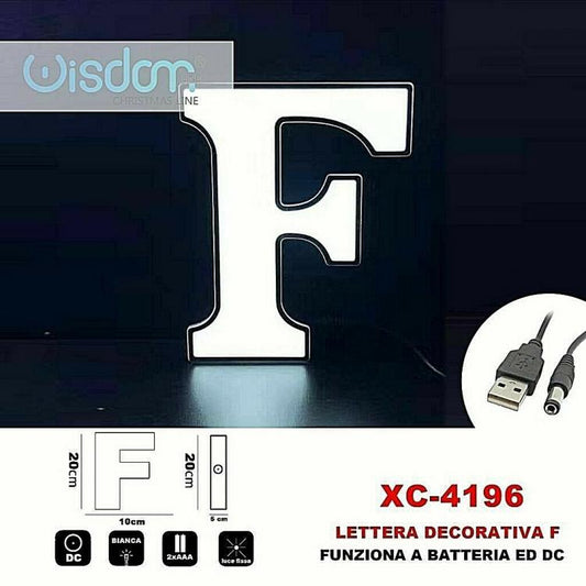 Lettera F Led Decorativa Luminosa A Batterie Natalizia Per Addobbi Luce Bianca