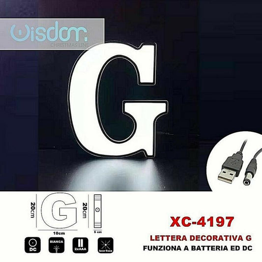 Lettera G Led Decorativa Luminosa A Batterie Natalizia Per Addobbi Luce Bianca