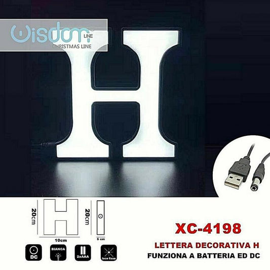 Lettera H Led Decorativa Luminosa A Batterie Natalizia Per Addobbi Luce Bianca