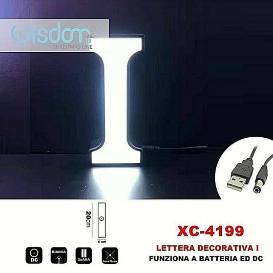 Lettera I Led Decorativa Luminosa A Batterie Natalizia Per Addobbi Luce Bianca